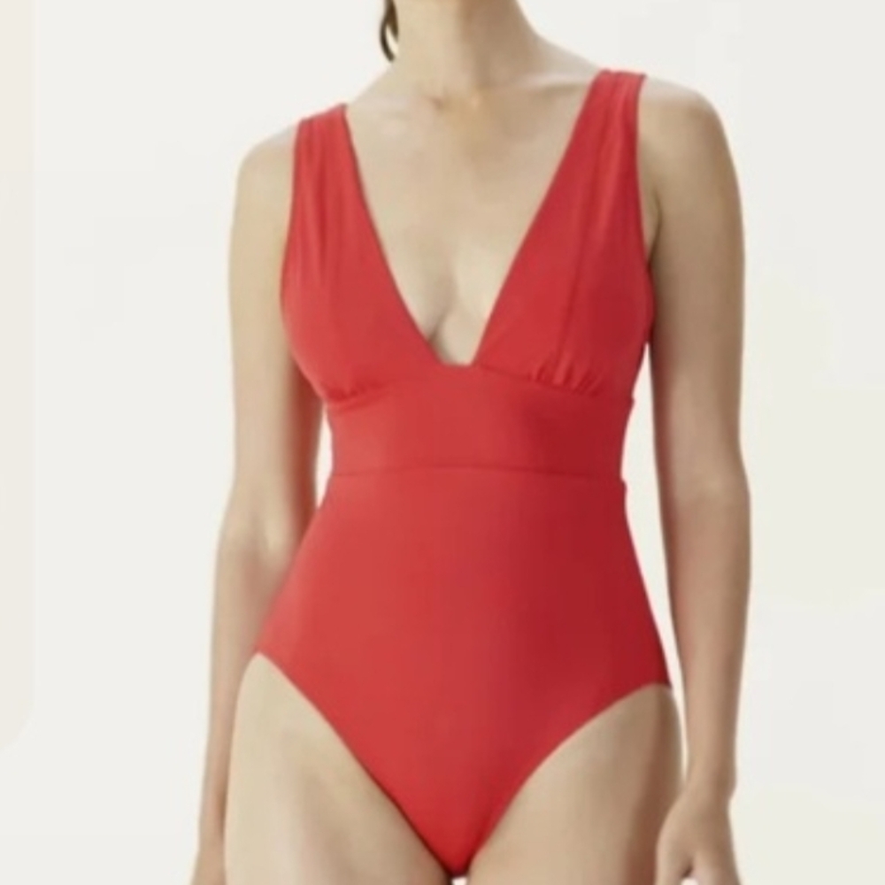 Andie Red V-Neck One-Piece Swimsuit